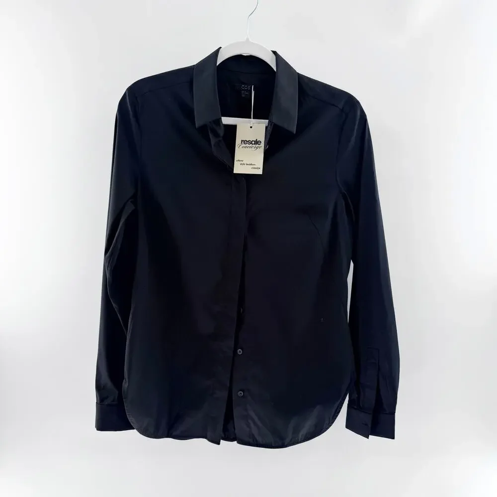 COS Cotton Blend Long Sleeve Collared Button Down Shirt Black Womens Size 38 / 4